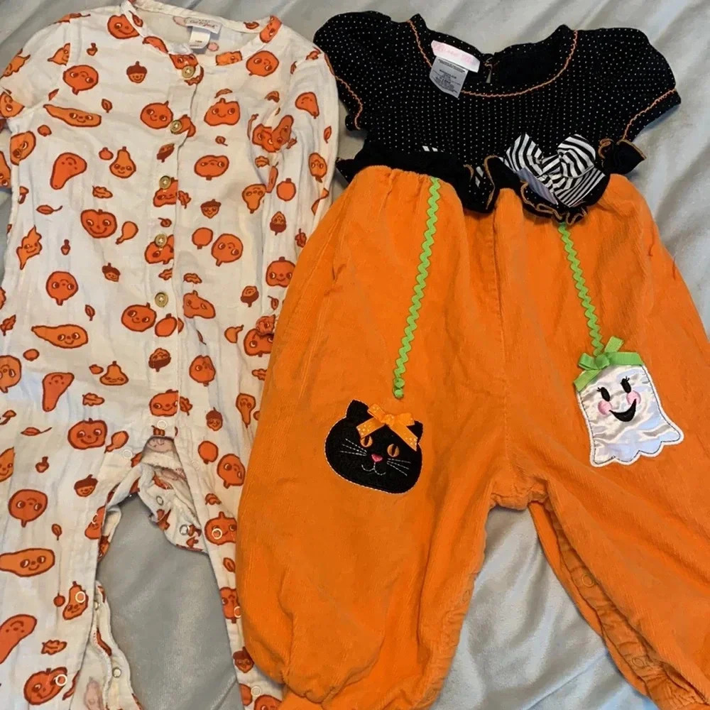 Halloween Bonnie Jean cat & Jack pumpkin cat & ghost rompers corduroy pumpkin 18